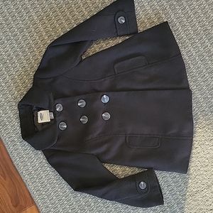 Pleated back button down pea coat